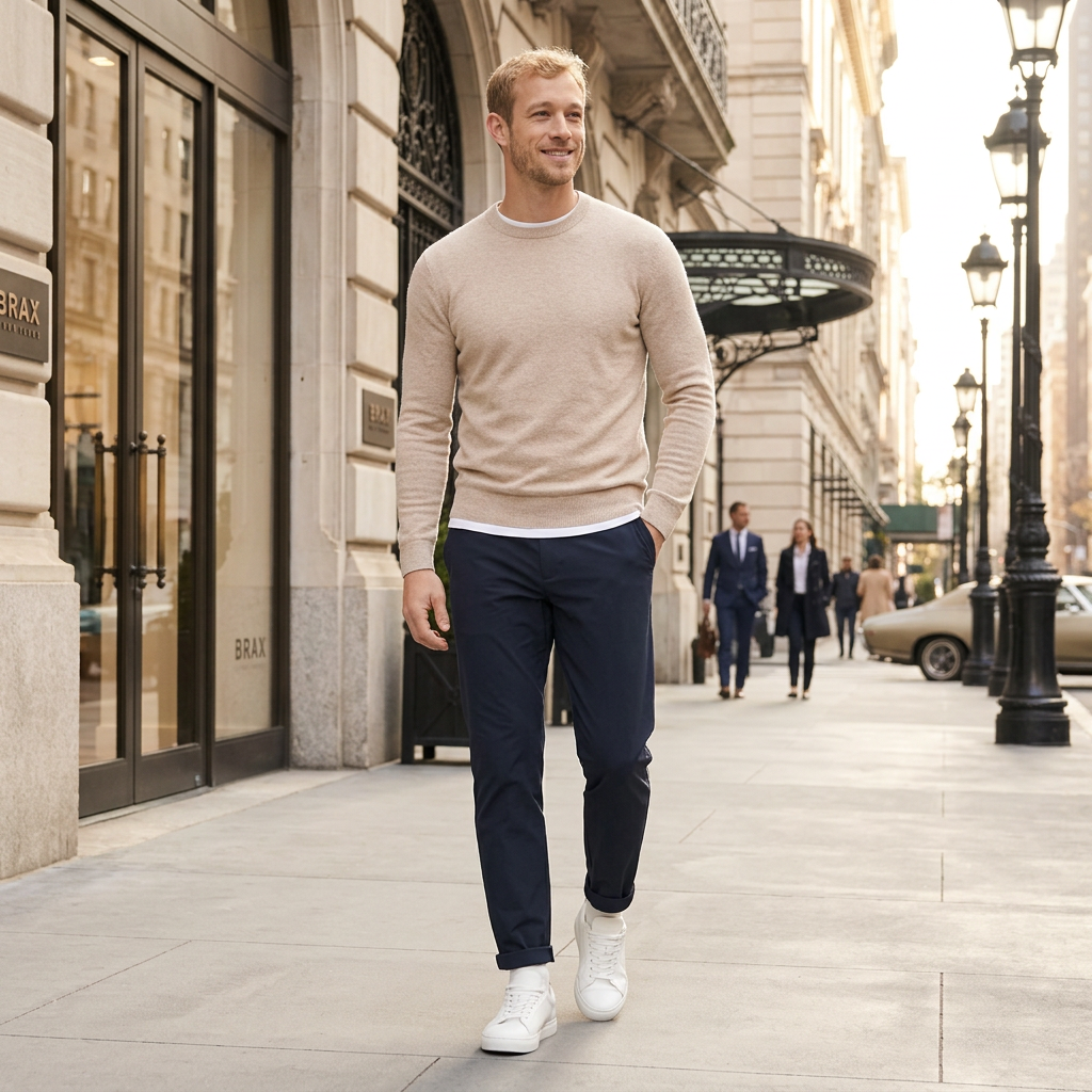 Pánske tmavomodré chino funkčné Performance nohavice BRAX tapered fit