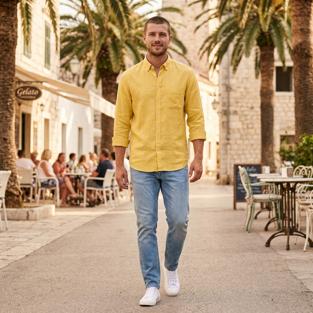 Pánska žltá ľanová košeľa FYNCH-HATTON casual fit