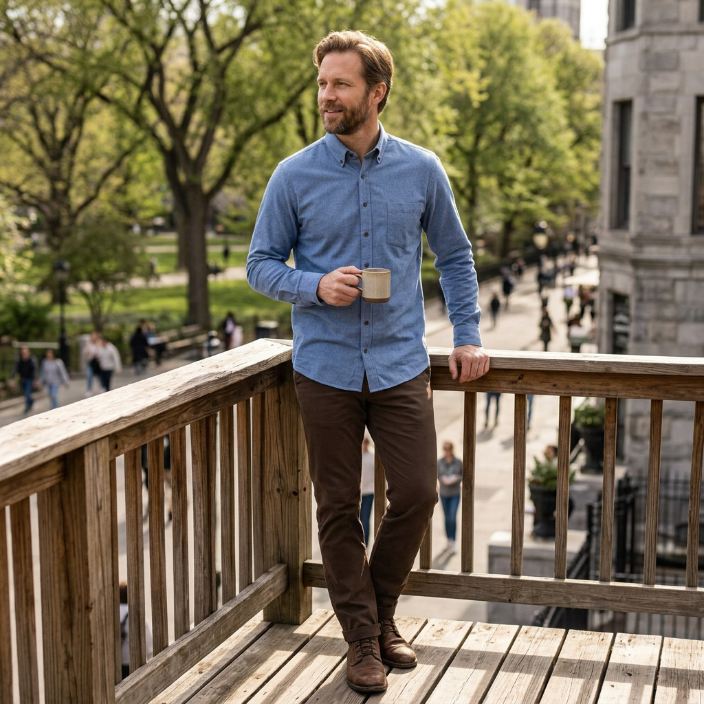 CASA MODA Casual Button-Down modrá bavlnená košeľa regular fit