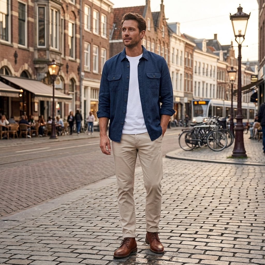 Pánska modrá overshirt ľanová košeľa FYNCH-HATTON