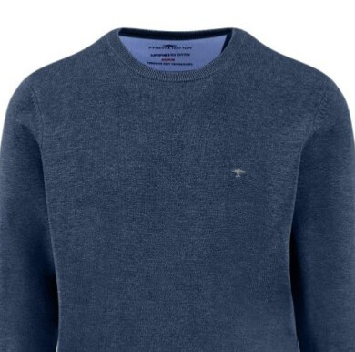 Pánsky modrý bavlnený 3 Ply Cotton pulóver FYNCH-HATTON