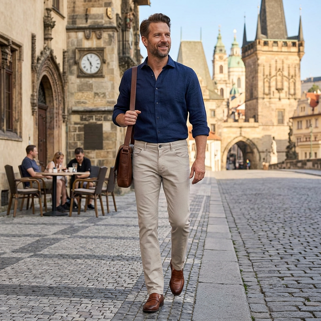 Pánske béžové bavlnené nohavice BRAX straight fit