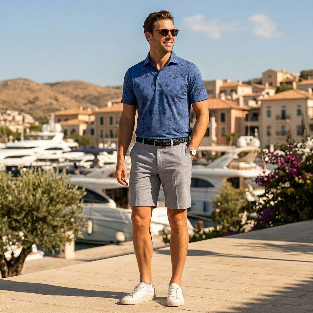 Pánske modré sofknit polo s potlačou RAGMAN