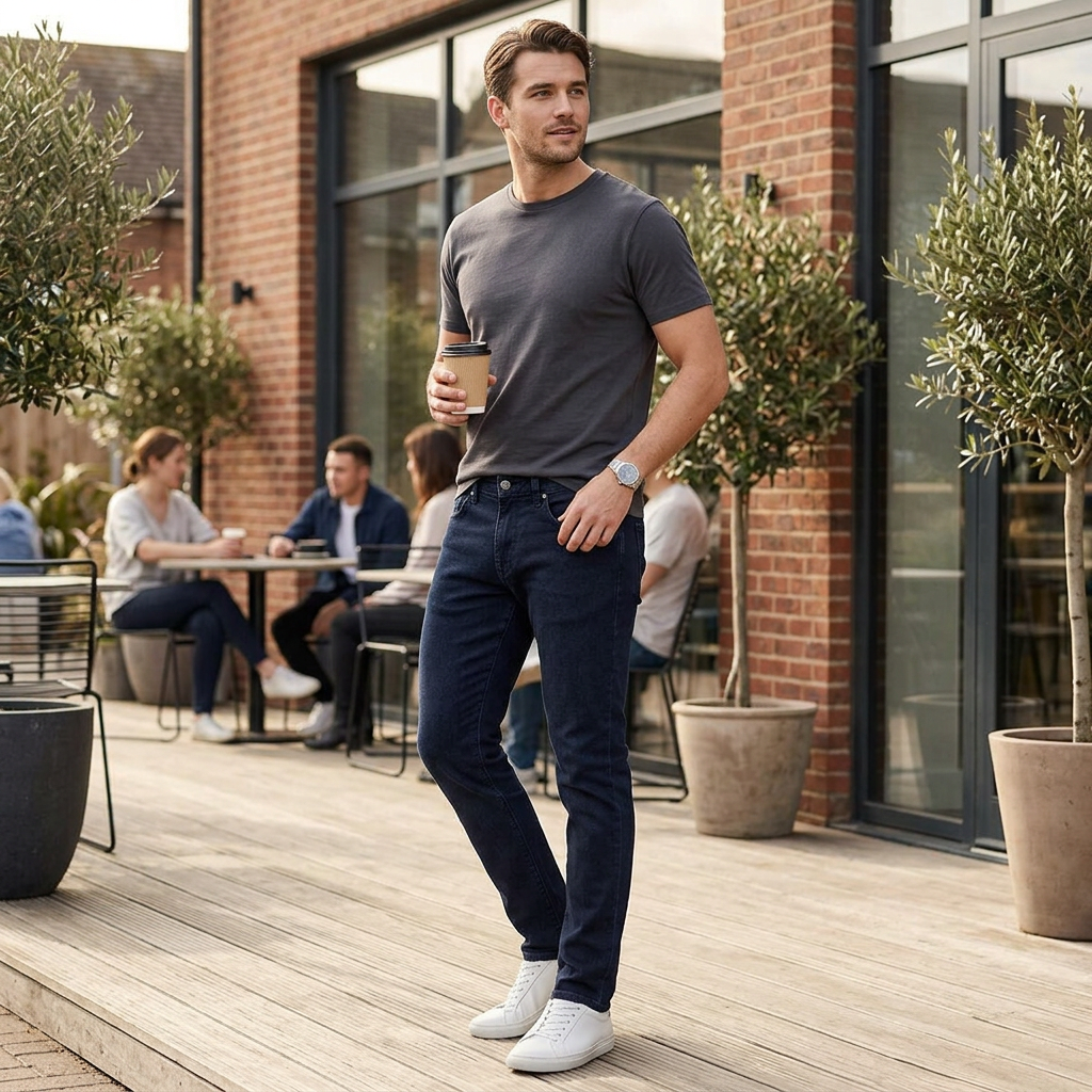 Pánske elastické tmavomodré džínsy FYNCH-HATTON modern fit