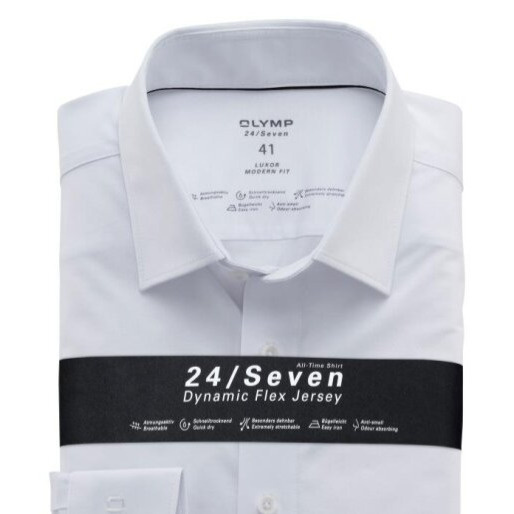 Pánska biela Flex Jersey košeľa OLYMP modern fit