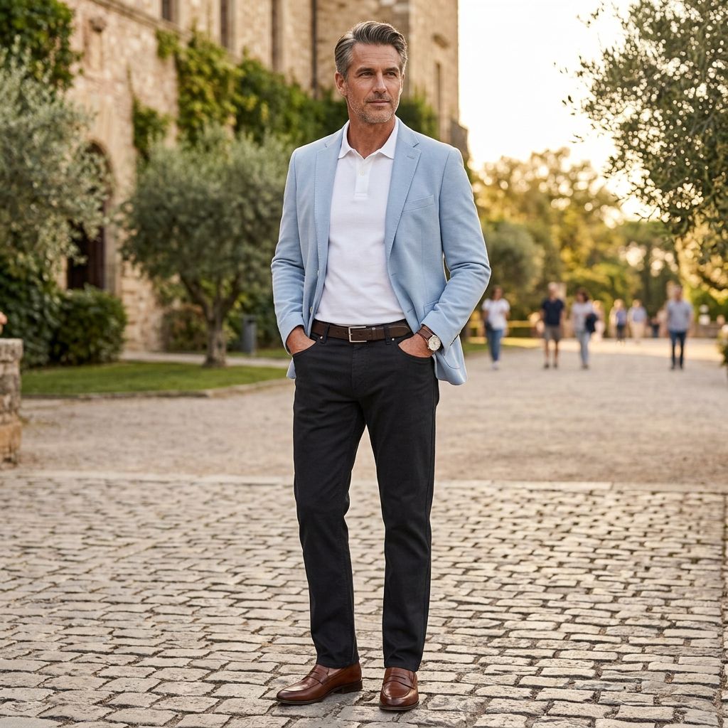 Pánske modré nohavice saténová bavlna HATTRIC modern fit