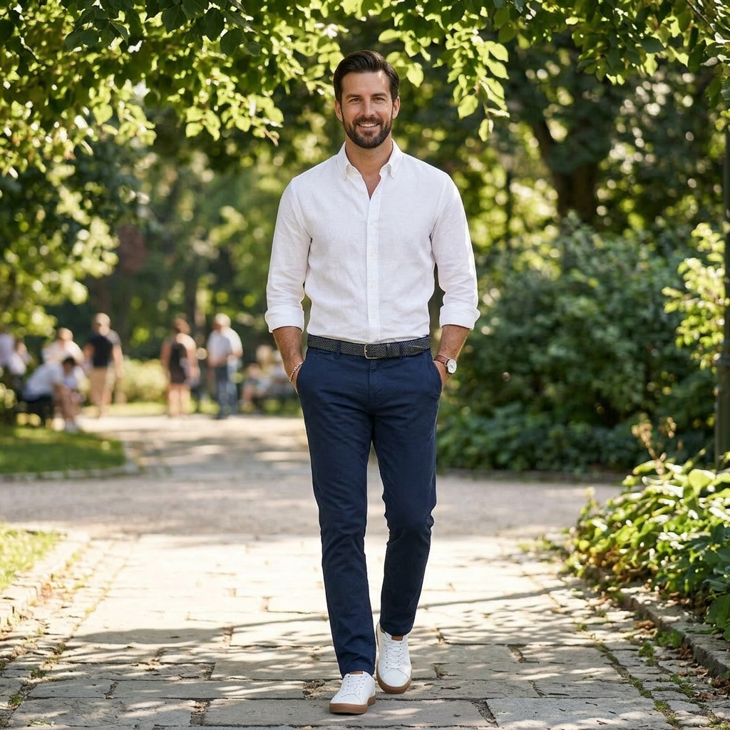 Pánske tmavomodré ultraľahké chino nohavice ALBERTO regular fit
