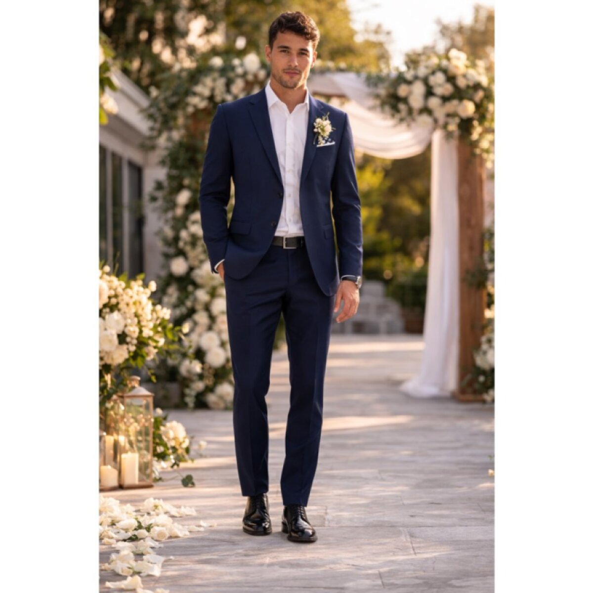 Pánsky tmavomodrý bi-stretch oblek CELIO slim fit