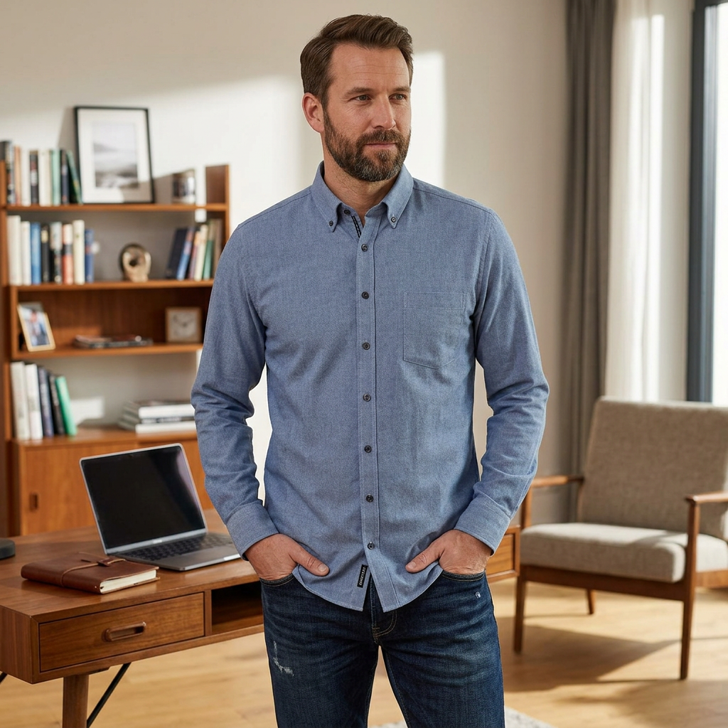 CASA MODA Casual Button-Down modrá bavlnená košeľa regular fit