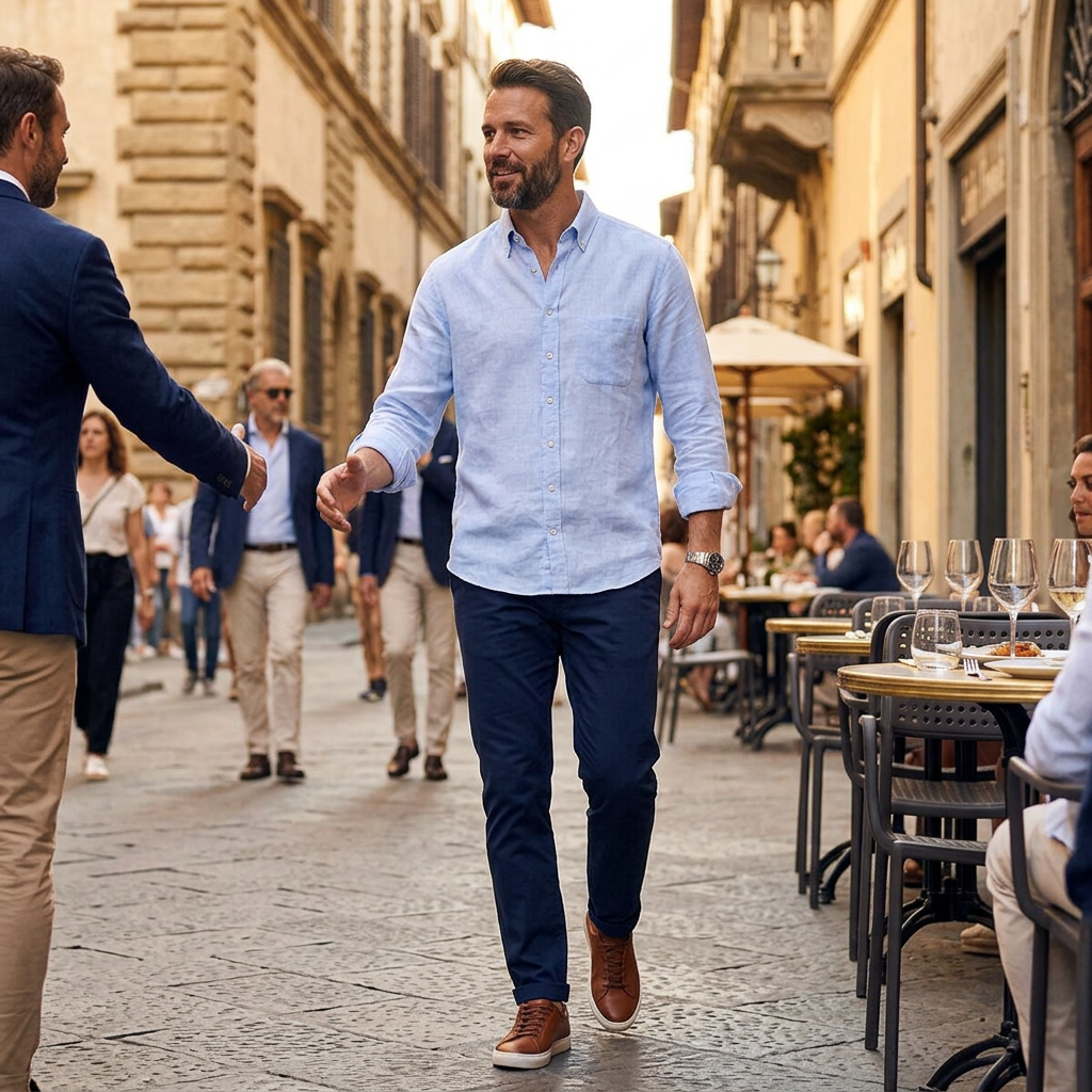 Pánska svetlomodrá ľanová košeľa FYNCH-HATTON casual fit
