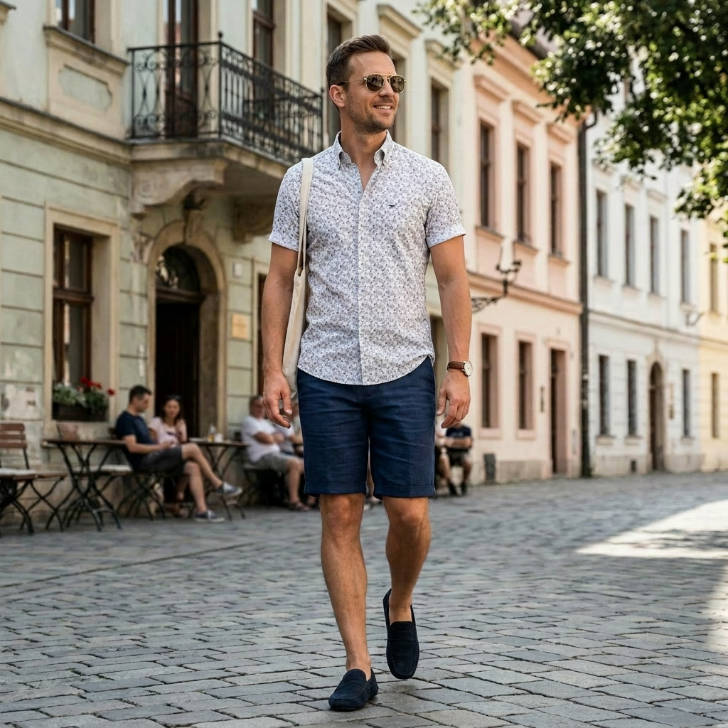 Pánska bavlnená vzorovaná košeľa s krátkym rukávom FYNCH-HATTON