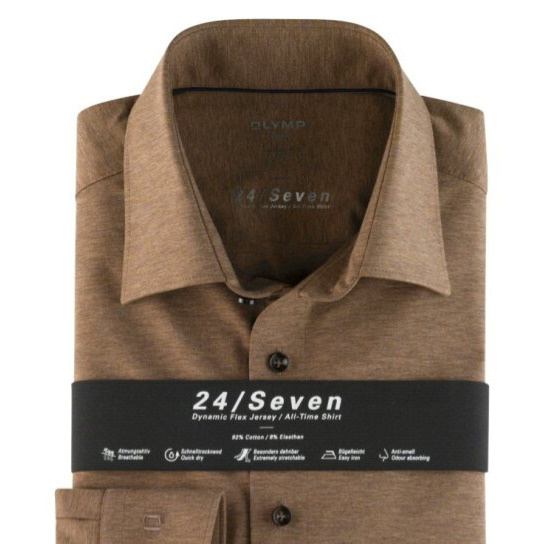 Pánska hnedá Flex Jersey košeľa OLYMP modern fit