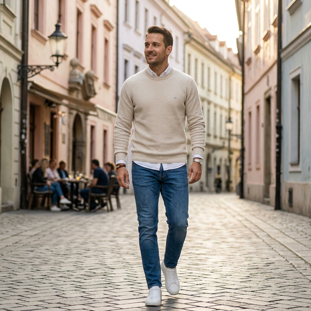 Pánsky sivobiely pulóver FYNCH-HATTON – 100% bavlna, štruktúrovaný vzor