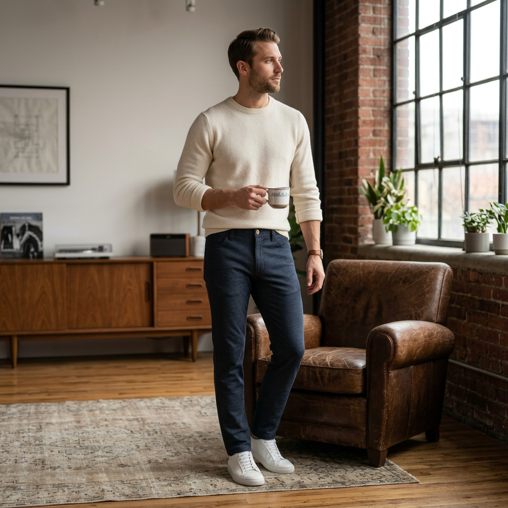 Pánske modré džerzejové nohavice HATTRIC slim fit