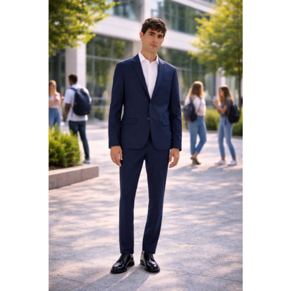 Pánsky tmavomodrý bi-stretch oblek CELIO slim fit