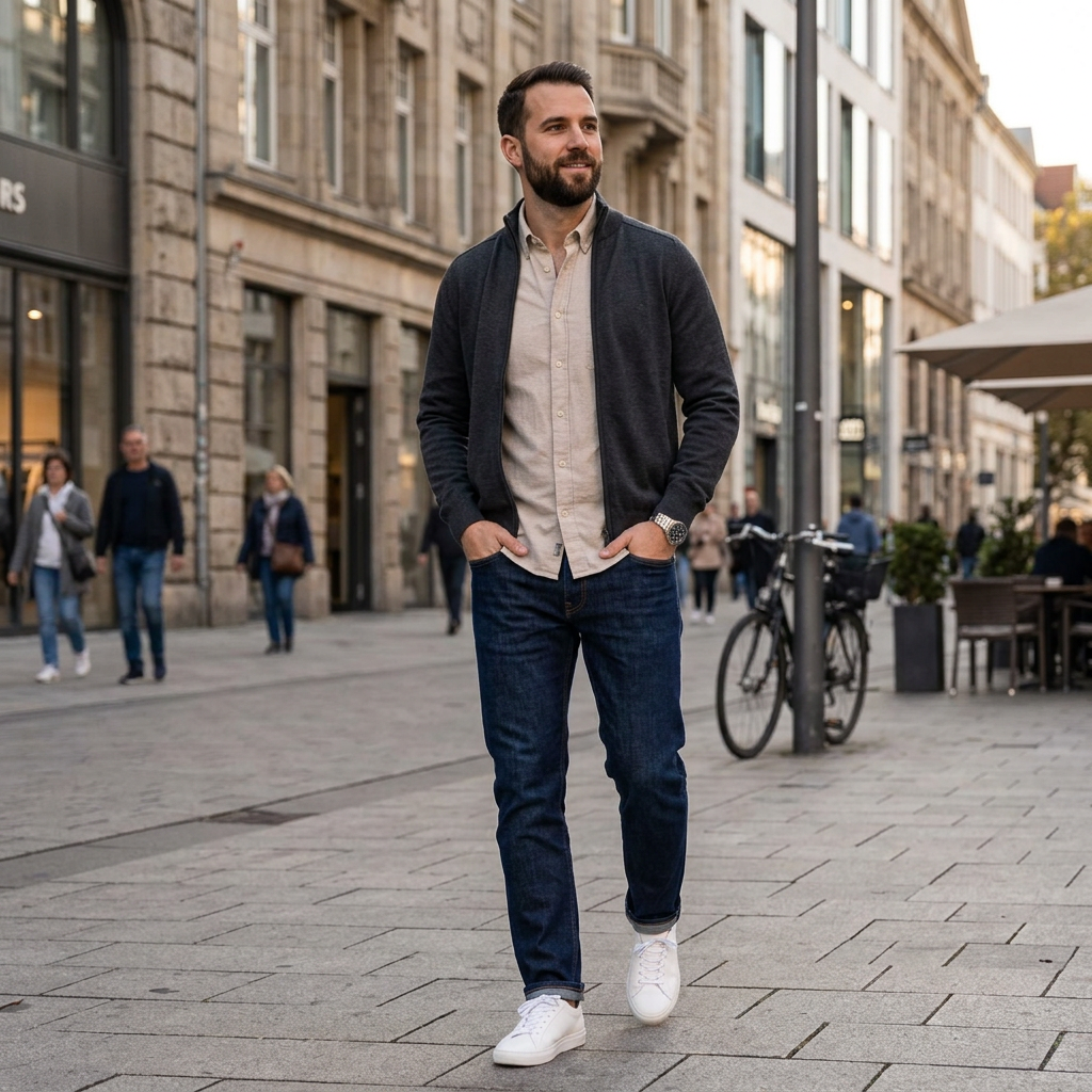 Pánsky antracitový bavlnený sveter CASA MODA na zips