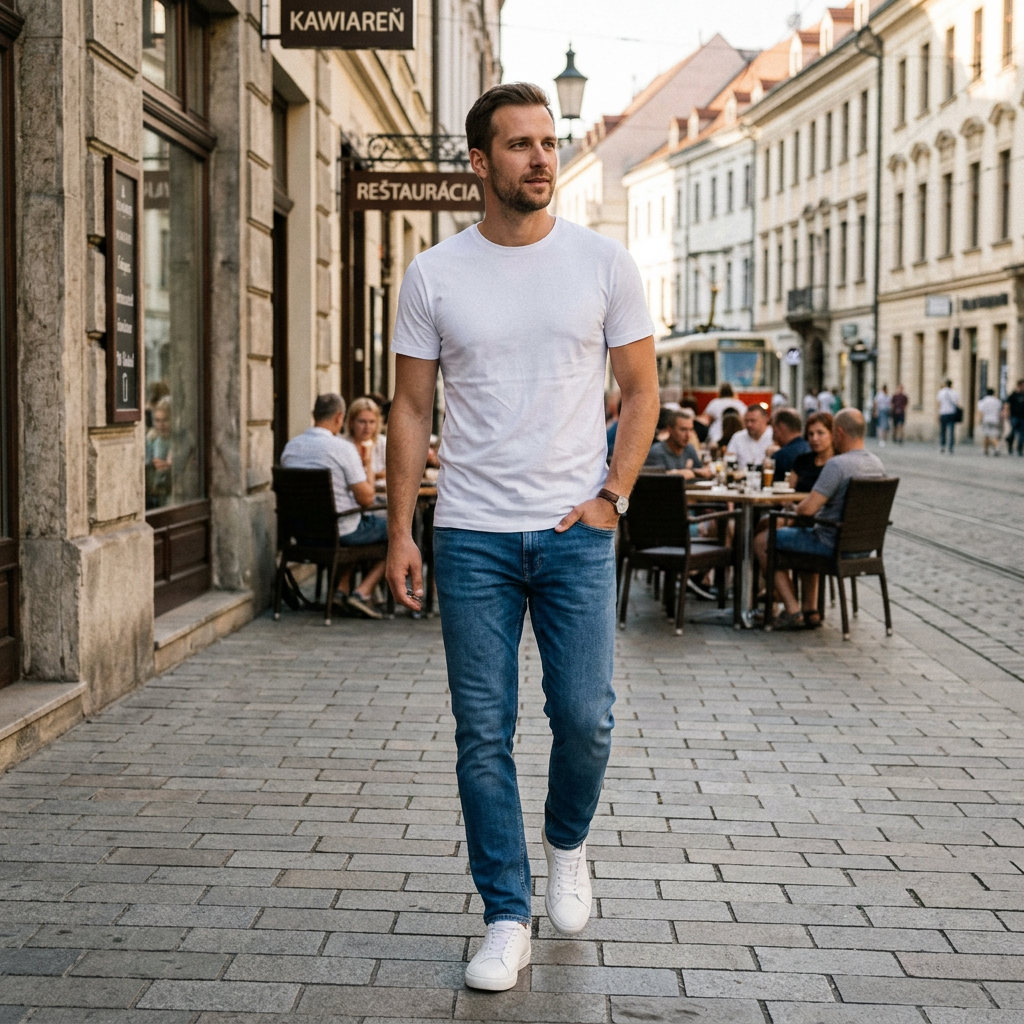 Pánske biele jersey elastické tričkoRAGMAN