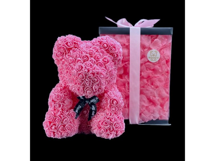 Medvídárek BIG Romantic medvídek z růží 40cm dárkově balený - růžový