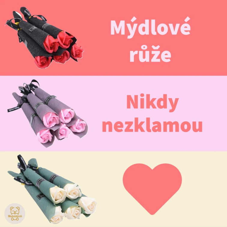 Mýdlová růže červená 5ks dárkově balená