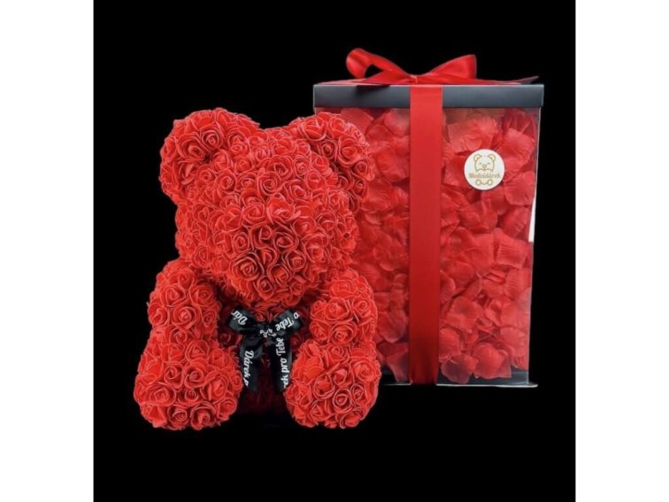 Medvídárek BIG Romantic medvídek z růží 40cm dárkově balený - světle červený