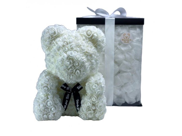 Medvídárek BIG Romantic medvídek z růží 40cm dárkově balený - bílý