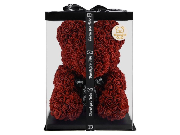 Medvídárek BIG Classic medvídek z růží 40cm dárkově balený - tmavě červený