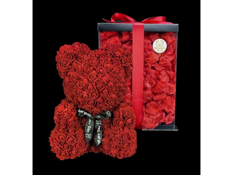 Medvídárek BIG Romantic medvídek z růží 40cm dárkově balený - tmavě červený