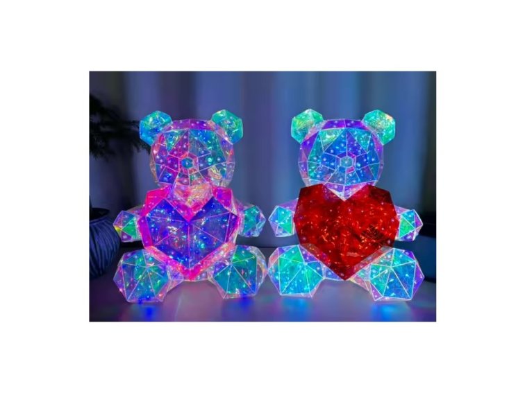 Svítící LED medvídek s růžovým srdcem 25cm