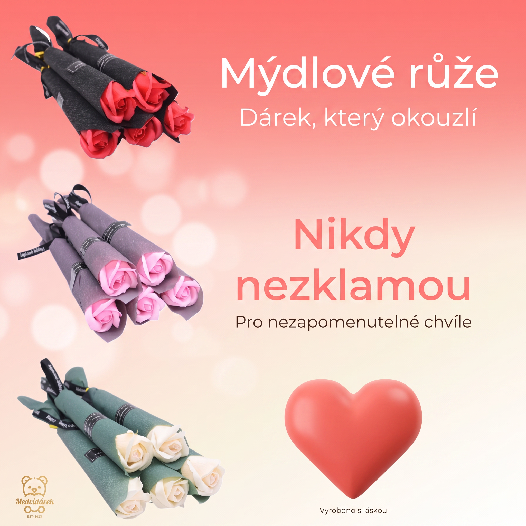 Mýdlová růže 5ks dárkově balená - růžová