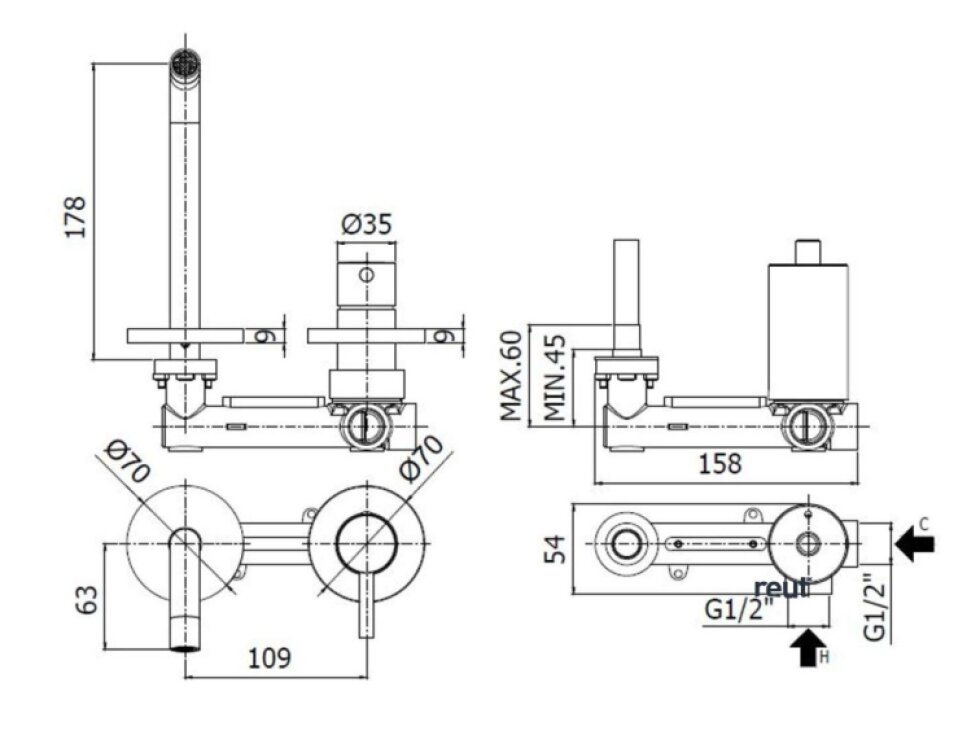 Paffoni Light Umývadlová batéria pod omietku s telesom, 2-otvorová inštalácia, čierna mat LIG105NO70