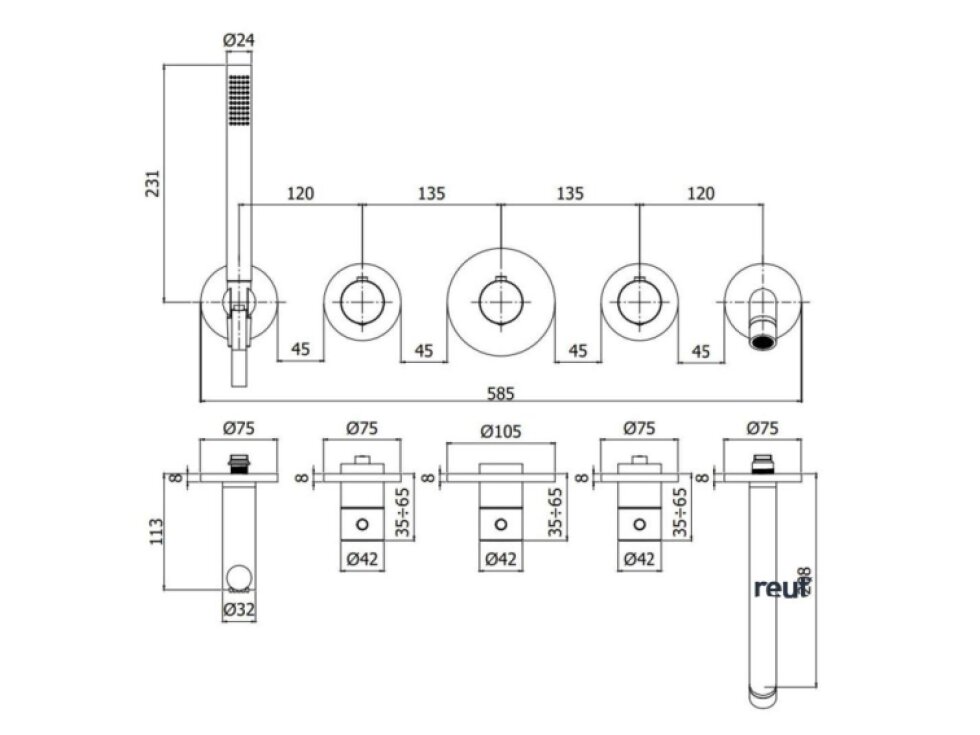 Paffoni Modular Box Termostatická batéria pod omietku, na 2 spotrebiče, zlatá MDE001HG