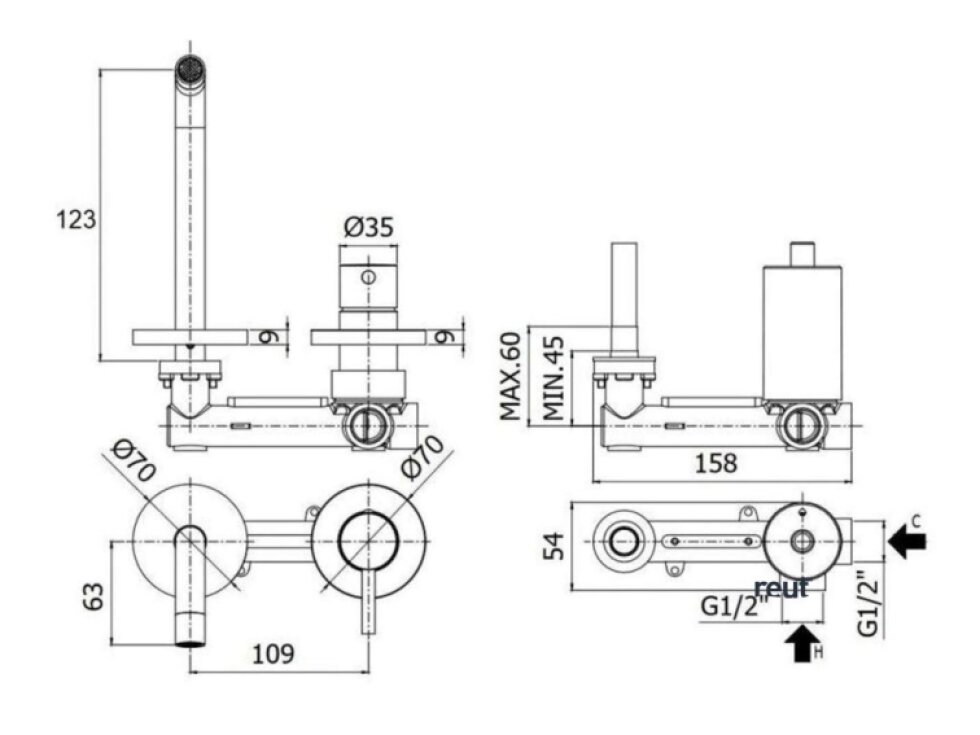 Paffoni Light Umývadlová batéria pod omietku s telesom, 2-otvorová inštalácia, biela mat LIG104BO70