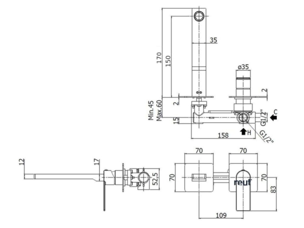 Paffoni Tango Umývadlová batéria pod omietku, s telesom, 2-otvorová inštalácia, nerezová TA104ST70