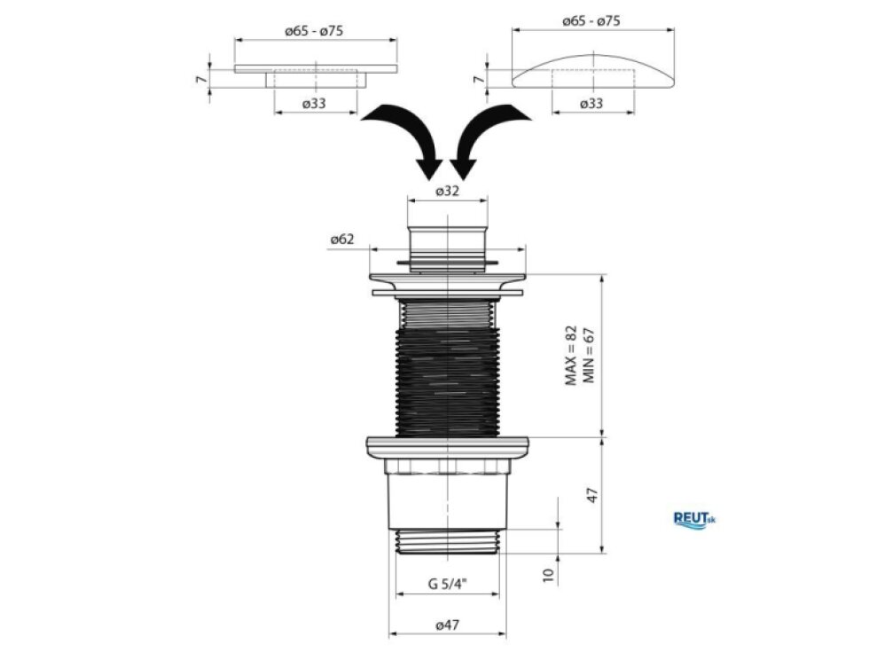 Sapho Umývadlová výpust 5/4", click-clack, bez zátky CV1132-D