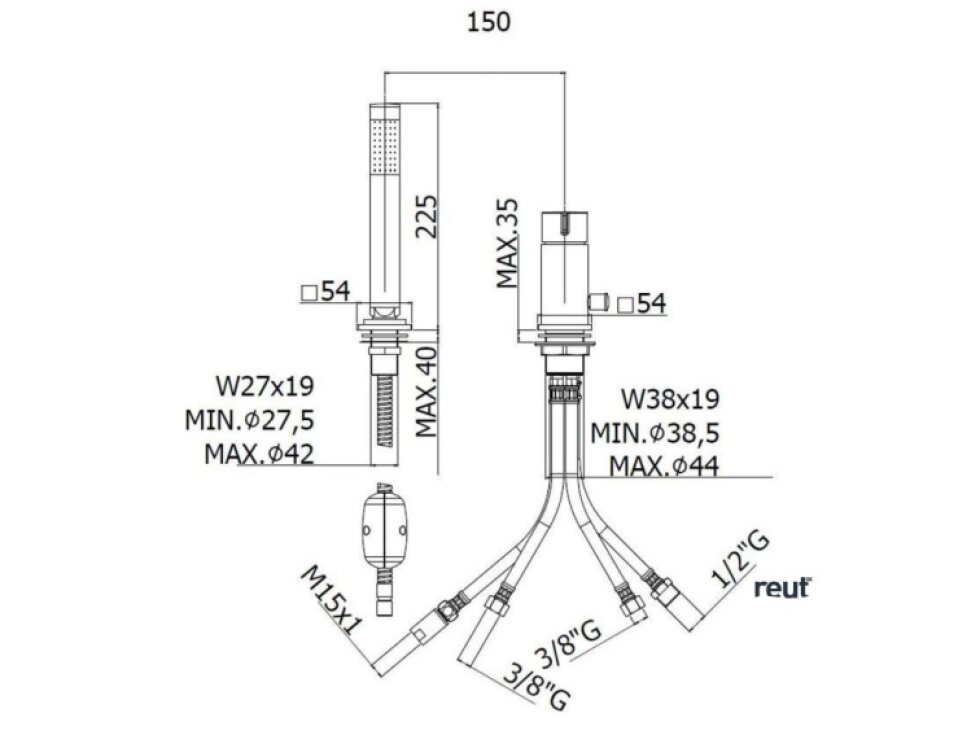 Paffoni Rock Batéria na okraj vane, 2-otvorová inštalácia, nerezová RO041ST