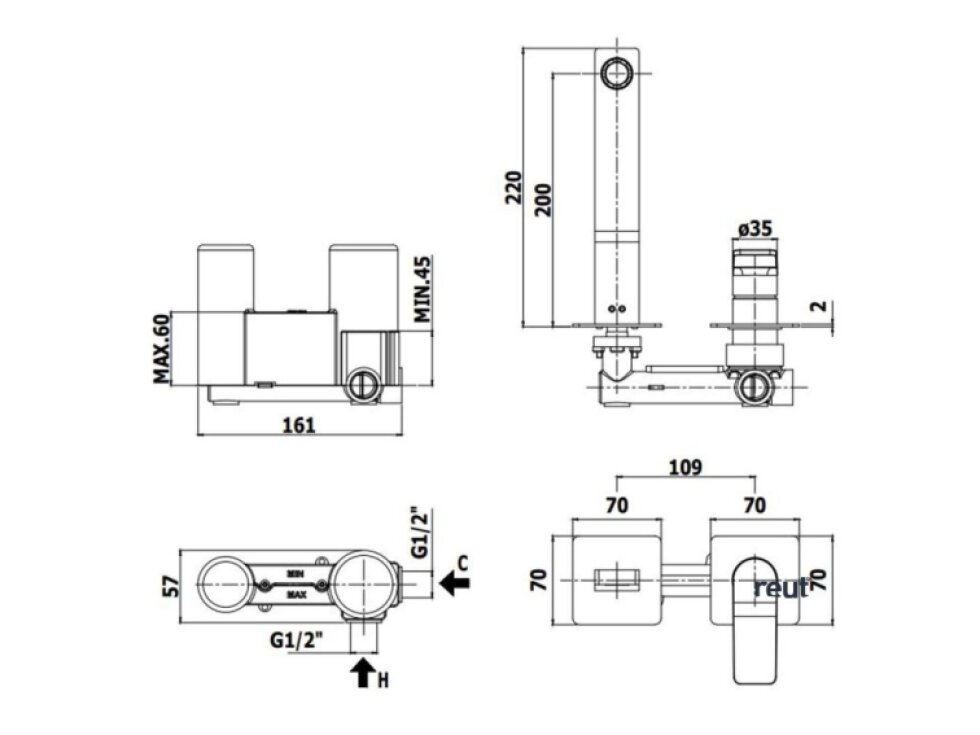 Paffoni Tilt Umývadlová batéria pod omietku s telesom, 2-otvorová inštalácia, matná čierna TI105NO70