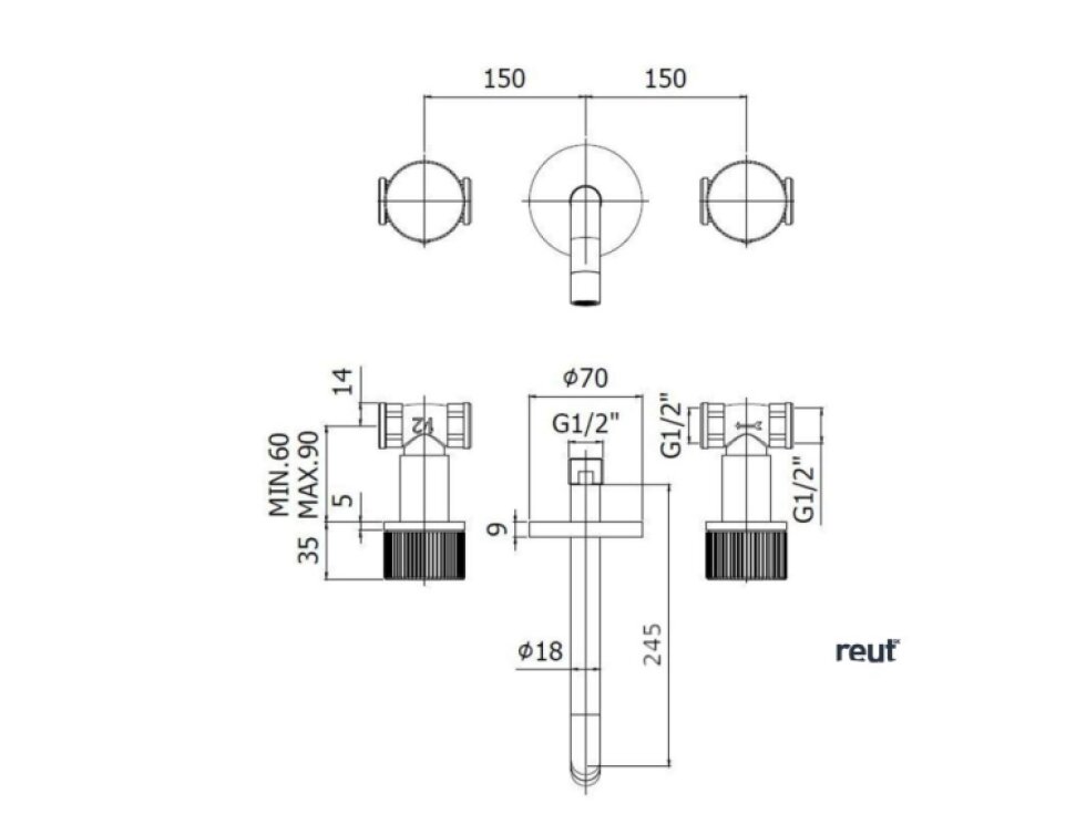 Paffoni Jo Umývadlová batéria pod omietku s telesom, 3-otvorová inštalácia, matná čierna JO008NO