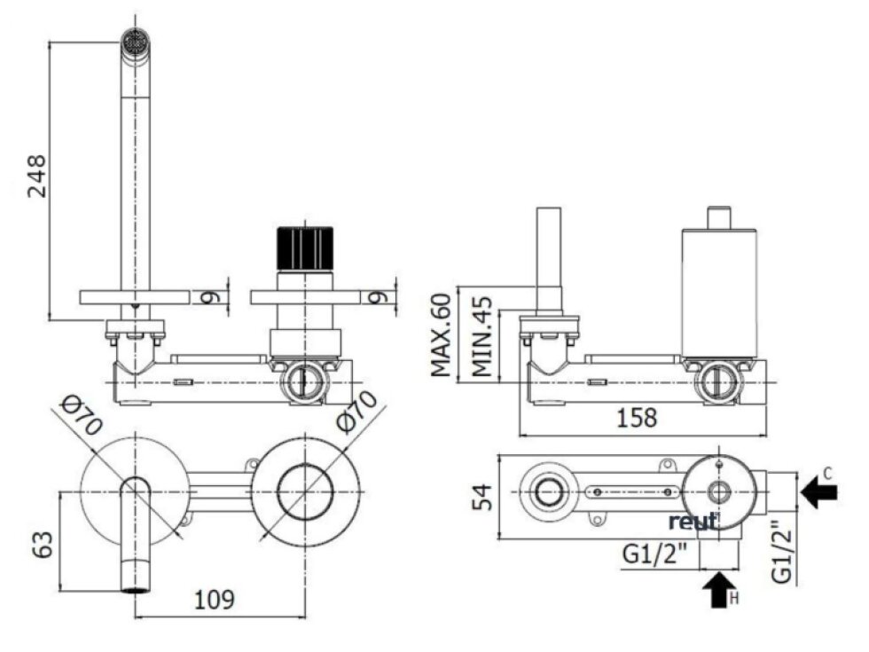 Paffoni Jo Umývadlová batéria pod omietku s telesom, 2-otvorová inštalácia, chróm JO106CR70