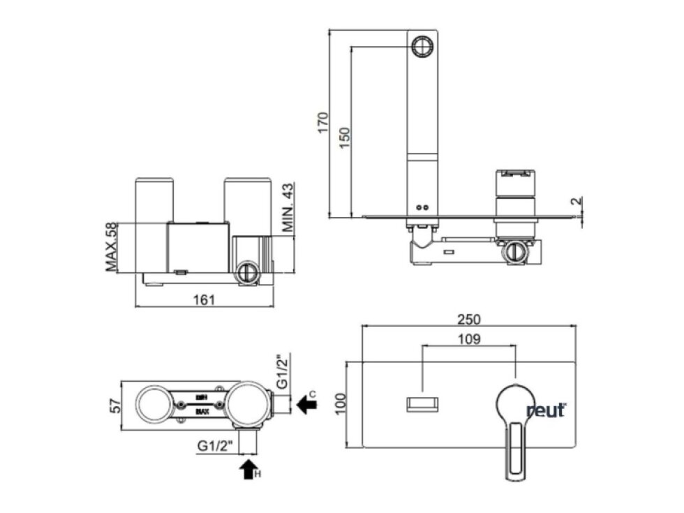 Paffoni Ringo Umývadlová batéria pod omietku s telesom, matná čierna RIN104NO