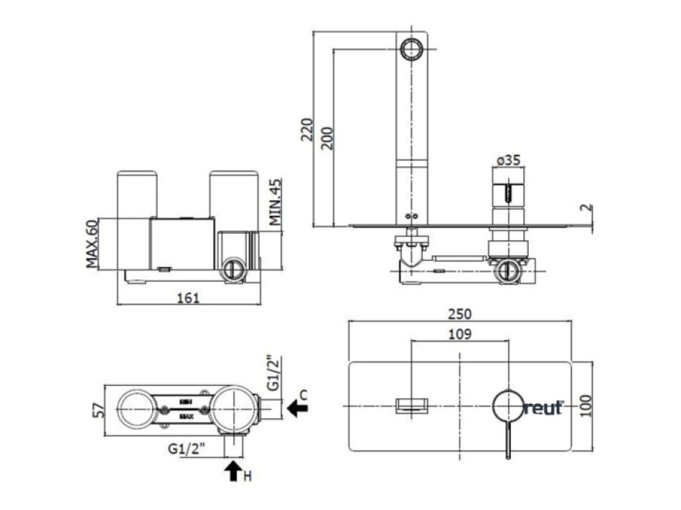Paffoni Rock Umývadlová batéria pod omietku s telesom, nerezová RO105ST