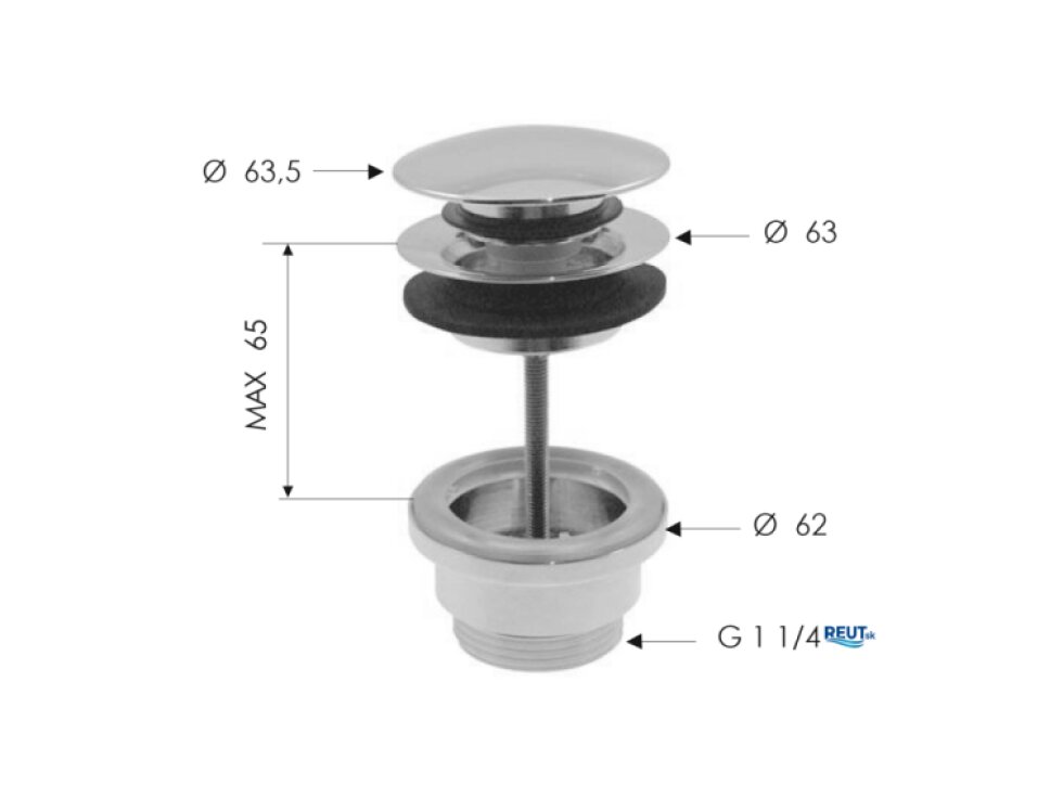 Sapho Umývadlová výpust 5/4", click-clack, veľká krytka, 10-65mm, zlato mat CV100219