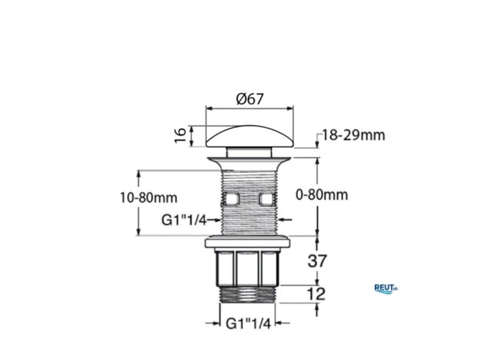 Sapho BLOK umývadlová výpust 5/4", click-clack, zátka tmavý kameň mat 2401-911
