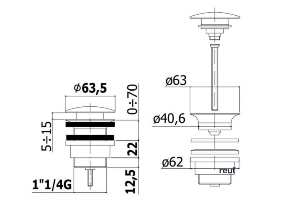 Paffoni Ringo West Uzatvárateľná umývadlová výpusť 1 1/4, Click-Clack, matná čierna ZSCA050NO
