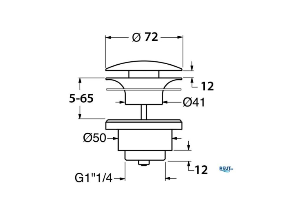 GSI umývadlová výpust 5/4", click-clack, keramická zátka, 5-65mm, ghiaccio mat PCS15
