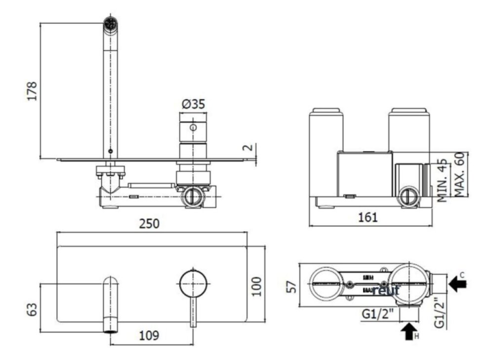 Paffoni Light Batéria pod omietku s telesom, chróm LIG105CR