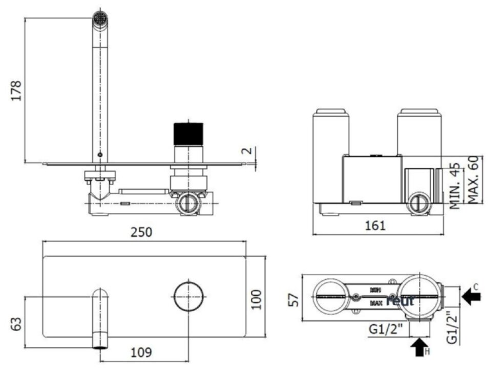 Paffoni Jo Umývadlová batéria pod omietku, s telesom, chróm JO105CR