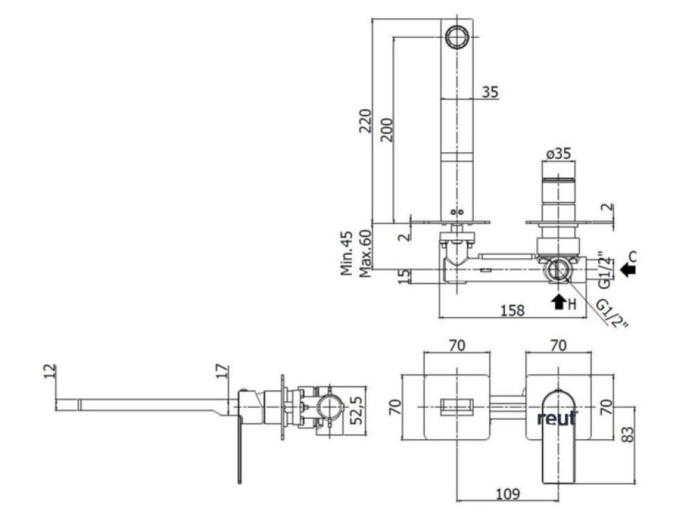 Paffoni Tango Umývadlová batéria pod omietku, s telesom, 2-otvorová inštalácia, nerezová TA105ST70