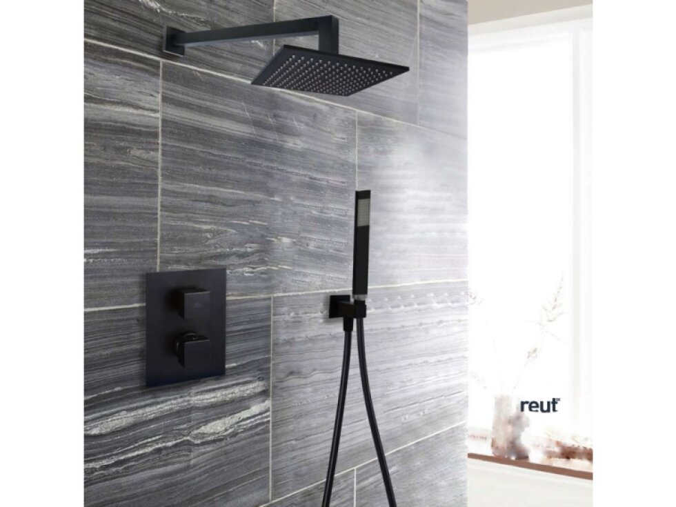 Paffoni Ringo West Set sprchovej hlavice QUADRO, držiaku a hadice, matná čierna ZDUP095NO