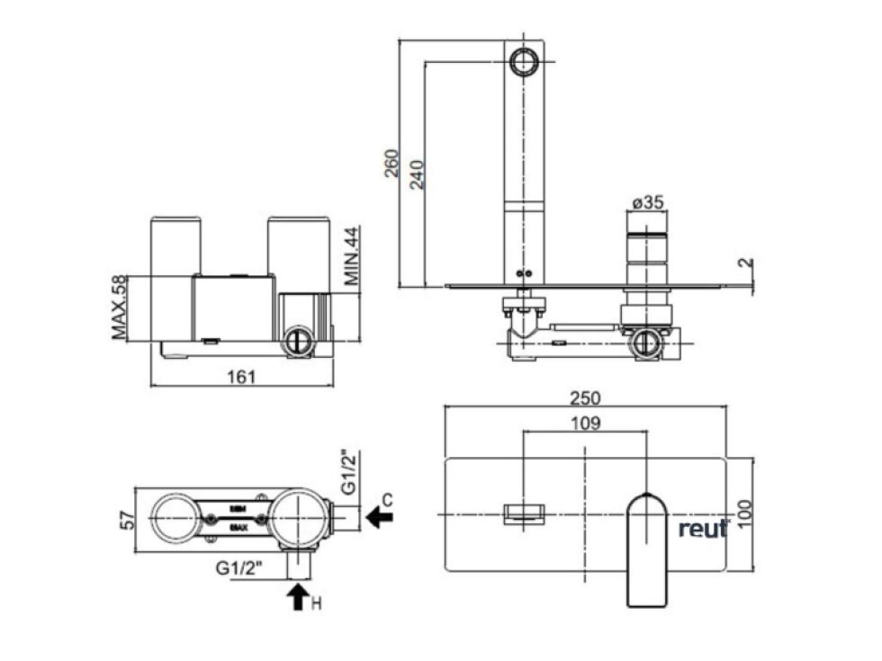 Paffoni Tango Umývadlová batéria pod omietku s telesom, chróm TA106CR