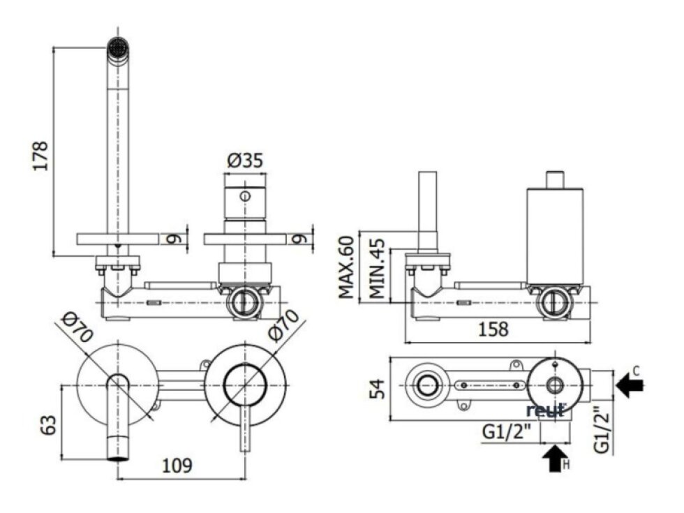 Paffoni Stick Umývadlová batéria pod omietku, 2-otvorová inštalácia, chróm SK105CR70